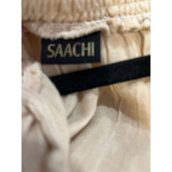 Saachi Women's Beige Tiered Lace Trim Long Kaftan Dress One Size NWOT - Picture 9 of 10